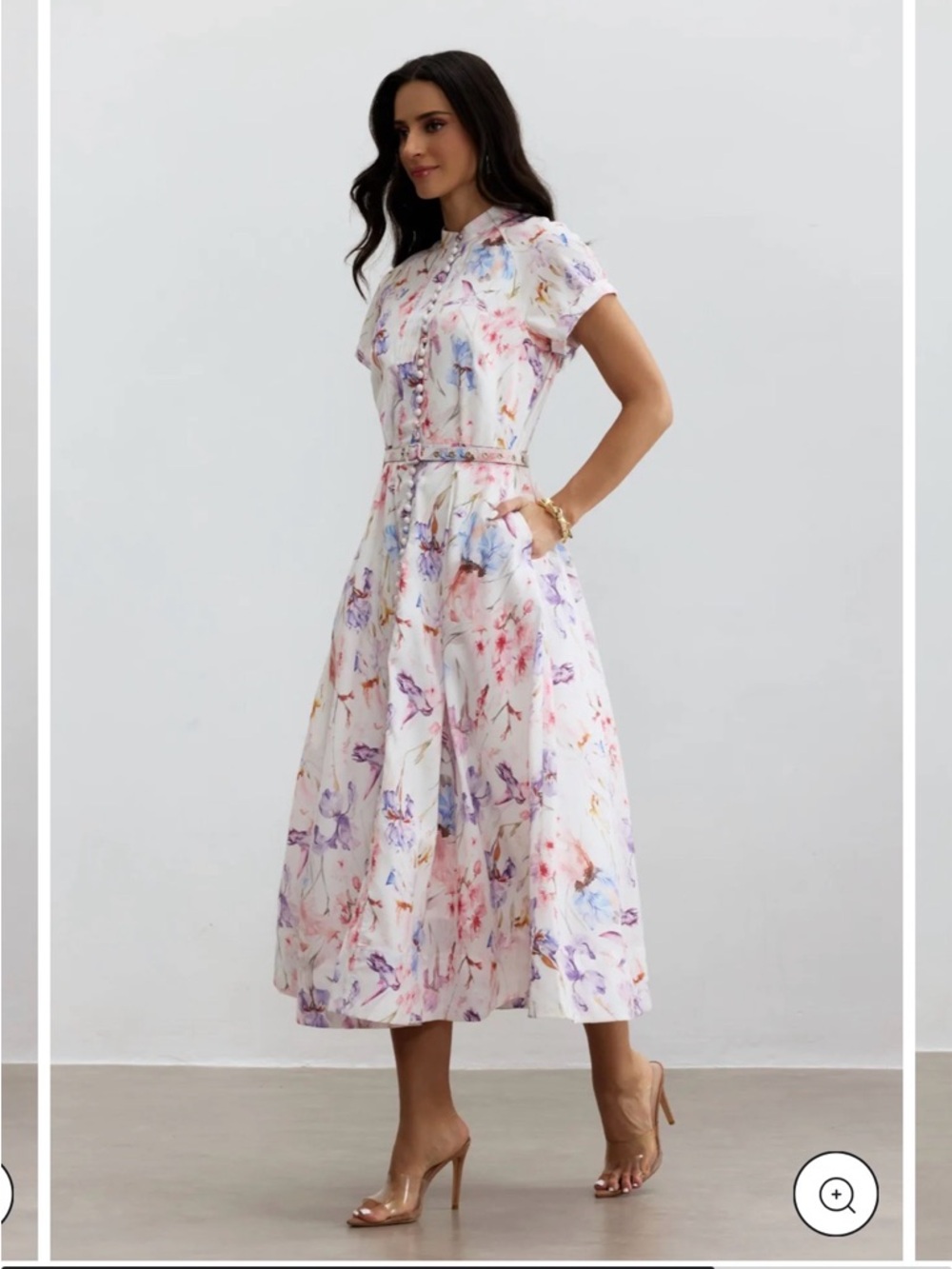 Elegant Floral Print Button-Front Midi Dress 🤍